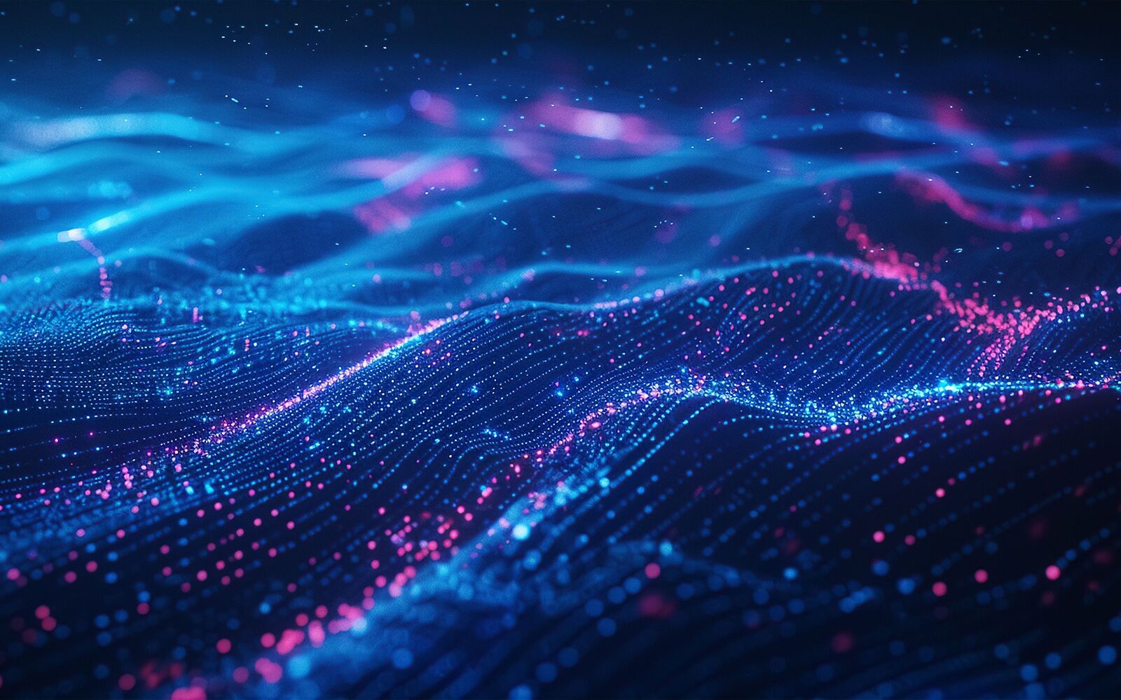 Blue abstract technology data wavy lines in holographic style