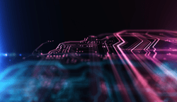 Technology background red and blue color, circuit board and code. 3d Illustration/Technology background PCB and code. 3d Illustration